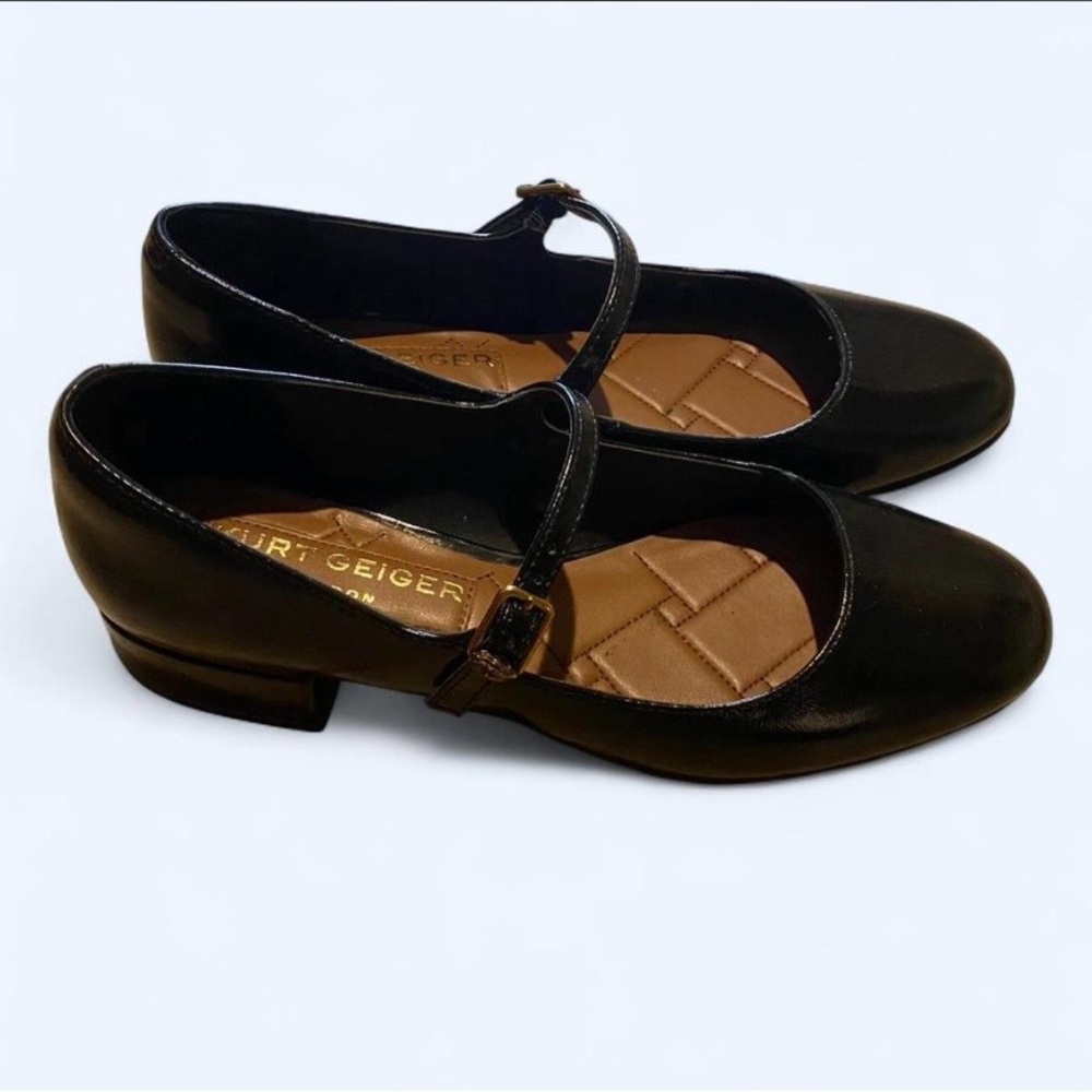 Kurt Geiger Black Mary Jane Low Block Heel Flats